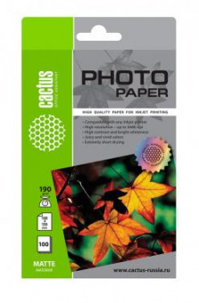 Фотобумага Cactus CS-MA6190100 10x15/190г/м2/100л./белый матовое для струйной печати от магазина РЭССИ