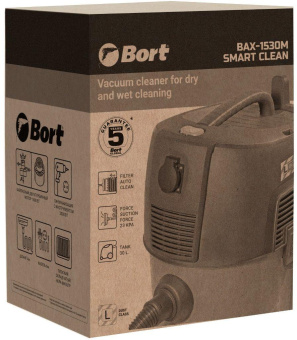 Строительный пылесос Bort BAX-1530M-Smart Clean 1600Вт (уборка: сухая/влажная) черный от магазина РЭССИ