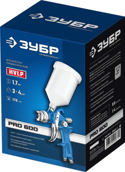 Краскораспылитель Зубр Профессионал PRO 600 HVLP 290л/мин соп.:1.7мм бак:0.6л синий/белый от магазина РЭССИ