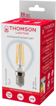 Лампа филам. Thomson Filament TH-B2338 11Вт цок.:E14 шар 220B 6500K св.свеч.бел.хол. Globe (упак.:1шт) от магазина РЭССИ