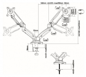 Кронштейн для мониторов Ultramounts UM705 черный 13"-27" макс.13кг настольный поворот и наклон верт.перемещ. от магазина РЭССИ