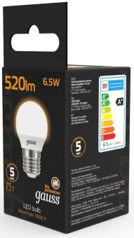 Лампа светодиодная Gauss Black 6.5Вт цок.:E27 шар 220B 3000K св.свеч.бел.теп. G45 (упак.:10шт) (105102107) от магазина РЭССИ