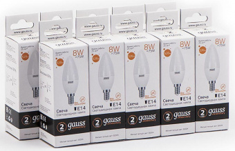 Лампа светодиодная Gauss 8Вт цок.:E14 свеча 220B 3000K св.свеч.бел.теп. C37 (упак.:1шт) (33118) от магазина РЭССИ