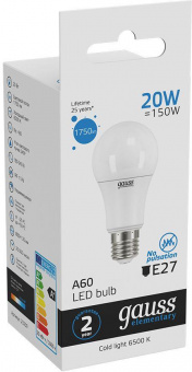 Лампа светодиодная Gauss Elementary 20Вт цок.:E27 груша 220B 6500K св.свеч.бел.хол. A60 (упак.:10шт) (23239) от магазина РЭССИ