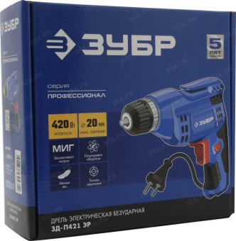 Дрель безударная Зубр ЗД-П421 ЭР 420Вт патрон:быстрозажимной реверс от магазина РЭССИ