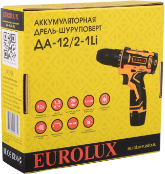 Дрель-шуруповерт Eurolux ДА-12/2-1Li аккум. патрон:быстрозажимной (72/14/68) от магазина РЭССИ