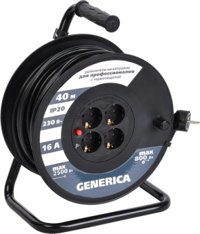 Удлинитель силовой IEK УК30 (WKP20-16-04-40-G) 2x1.5кв.мм 4розет. 40м ПВС 16A катушка черный от магазина РЭССИ