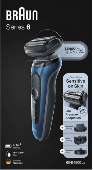 Бритва сетчатая Braun Series 6 60-B4500cs реж.эл.:3 питан.:аккум. черный/синий от магазина РЭССИ