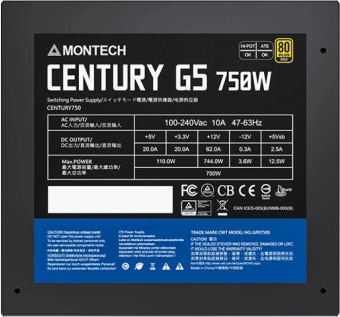 Блок питания Montech ATX 750W CENTURY GOLD G5 80+ gold (20+4pin) APFC 120mm fan 10xSATA Cab Manag RTL от магазина РЭССИ