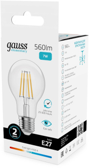Лампа филам. Gauss Filament 7Вт цок.:E27 груша св.свеч.бел.нейт. (упак.:10шт) (22227) от магазина РЭССИ