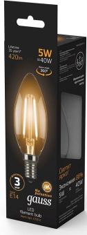 Лампа филам. Gauss 5Вт цок.:E14 свеча 220B 2700K св.свеч.бел.теп. C37 (упак.:10шт) (103801105) от магазина РЭССИ