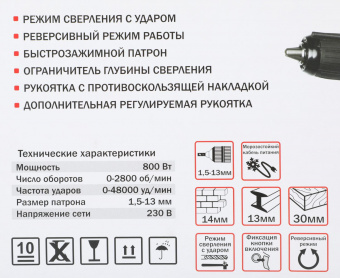 Дрель ударная Elitech ДУ 800РЭК 800Вт патрон:кулачковый реверс (кейс в комплекте) (181183) от магазина РЭССИ