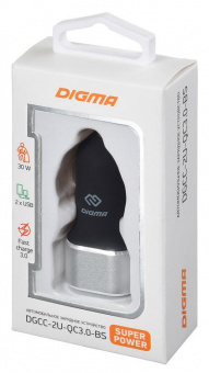 Автомобильное зар./устр. Digma DGCC-2U-QC3.0-BS 30W 3A+2.4A (QC) 2xUSB универсальное черный от магазина РЭССИ