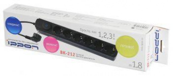 Сетевой фильтр Ippon BK212 1.8м (6 розеток) черный (коробка) от магазина РЭССИ