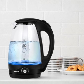 Чайник электрический Vitek VT-7034 1.8л. 2200Вт прозрачный/черный корпус: стекло/пластик от магазина РЭССИ