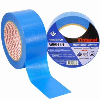 Малярная лента на основе рисовой бумаги Washi для четкого края Vintanet WM111 синяя 48мм х 50м WM1114850 от магазина РЭССИ