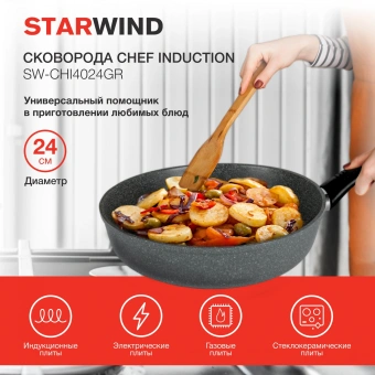 Сковорода Starwind Chef Induction SW-CHI4024GR круглая 24см покрытие: Pfluon ручка несъемная (без крышки) серый от магазина РЭССИ