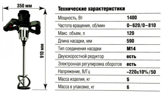 Дрель-миксер Зубр МР-1400-2 1400Вт М14 от магазина РЭССИ