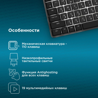 Клавиатура Оклик K953X механическая черный/серый USB Multimedia for gamer LED (1901086) от магазина РЭССИ