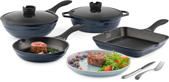 Сковорода-гриль Rondell Royal Blue RDA-1546 квадратная покрытие: Eclipse ручка несъемная (без крышки) синий от магазина РЭССИ