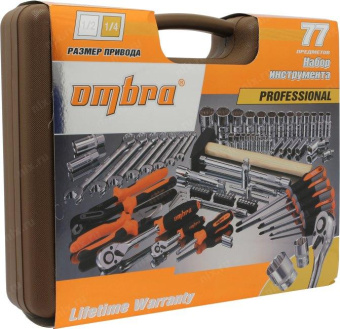 Универсальный набор инструмента 1/2"DR и 1/4"DR с 12-гранными головками 1/2"DR 77 шт OMBRA OMT77S12 от магазина РЭССИ
