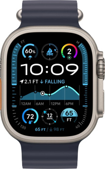 Смарт-часы Apple Watch Ultra 2 2024 A2986 49мм OLED корп.титан Ocean band рем.синий разм.брасл.:130-200мм (MX4D3FD/A) от магазина РЭССИ