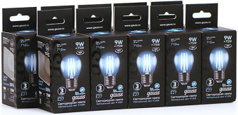 Лампа филам. Gauss 9Вт цок.:E27 шар 220B 4100K св.свеч.бел.ней. G45 (упак.:10шт) (105802209) от магазина РЭССИ