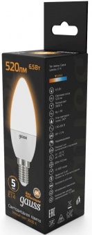 Лампа светодиодная Gauss Black 6.5Вт цок.:E14 свеча 220B 3000K св.свеч.бел.теп. C37 (упак.:10шт) (103101107) от магазина РЭССИ