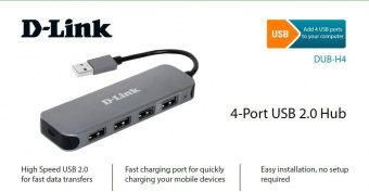 Разветвитель USB 2.0 D-Link DUB-H4 4порт. черный (DUB-H4/E1A) от магазина РЭССИ
