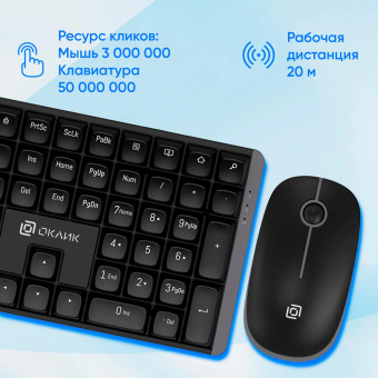 Клавиатура + мышь Оклик S315W клав:черный мышь:черный USB беспроводная Multimedia (1978741) от магазина РЭССИ