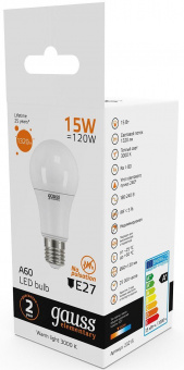 Лампа светодиодная Gauss Elementary 15Вт цок.:E27 груша 220B 3000K св.свеч.бел.теп. A60 (упак.:10шт) (23215) от магазина РЭССИ