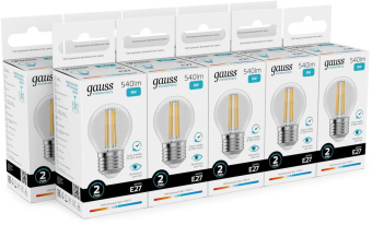 Лампа филам. Gauss Filament 8Вт цок.:E27 шар св.свеч.бел.нейт. (упак.:10шт) (52228) от магазина РЭССИ