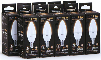 Лампа светодиодная Gauss A60 9.5Вт цок.:E14 свеча 220B 3000K св.свеч.бел.теп. C37 (упак.:10шт) (103101110) от магазина РЭССИ
