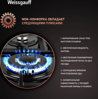Газовая варочная поверхность Weissgauff HGG 649 BGRGV черный от магазина РЭССИ