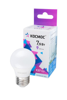 Лампа светодиодная КОСМОС LED7.5WGL45E2765 7.5Вт E27 6500K BL1 от магазина РЭССИ