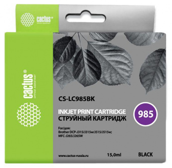 Картридж струйный Cactus CS-LC985BK черный (15мл) для Brother DCPJ315W/DCPJ515W/MFCJ265W от магазина РЭССИ