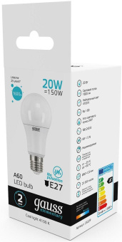 Лампа светодиодная Gauss Elementary 20Вт цок.:E27 груша 220B 4100K св.свеч.бел.ней. A60 (упак.:10шт) (23229) от магазина РЭССИ
