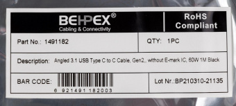 Кабель Power Delivery 60W USB Type-C (m)-USB Type-C (m) 1м черный от магазина РЭССИ