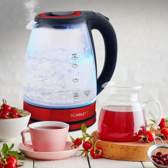 Чайник электрический Scarlett SC-EK27G85 1.8л. 1800Вт красный/черный корпус: стекло от магазина РЭССИ