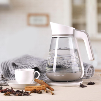 Чайник электрический Galaxy Line GL 0557 1.5л. 2200Вт бежевый/белый (корпус: стекло) от магазина РЭССИ