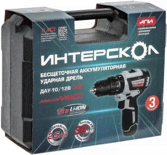 Дрель-шуруповерт Интерскол ДАУ-10/12В аккум. патрон:быстрозажимной (кейс в комплекте) (767.2.2.45) от магазина РЭССИ