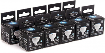 Лампа светодиодная Gauss Black 5Вт цок.:GU5.3 рефлектор 12B 4100K св.свеч.бел.ней. MR16 (упак.:10шт) (201505205) от магазина РЭССИ