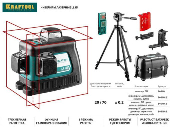 Нивелир лазерн. Kraftool 34640-4 цв.луч. красный 3луч. от магазина РЭССИ