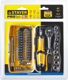 Биты и торцовые головки с трещоткой и воротком 39шт STAYER PROFI 25135-H39 от магазина РЭССИ