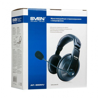 Наушники с микрофоном Sven AP-860MV черный 2м мониторные оголовье (SV-0410860) от магазина РЭССИ