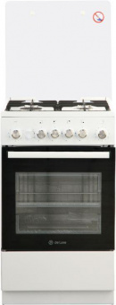 Плита Газовая De Luxe 5040.30г (кр) ЧР белый/черный (стеклянная крышка) реш.чугун от магазина РЭССИ