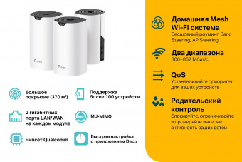 Бесшовный Mesh роутер TP-Link Deco S4(3-Pack) AC1200 10/100/1000BASE-TX белый от магазина РЭССИ