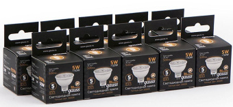 Лампа светодиодная Gauss Black 5Вт цок.:GU5.3 рефлектор 220B 3000K св.свеч.бел.теп. MR16 (упак.:10шт) (101505105) от магазина РЭССИ
