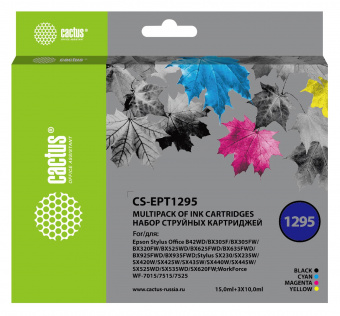 Картридж струйный Cactus CS-EPT1295 T1295 черный/голубой/желтый/пурпурный набор (45мл) для Epson Stylus Office B42/BX305/BX305F/BX320/BX525/BX625/SX420/SX425/SX525/SX620 от магазина РЭССИ