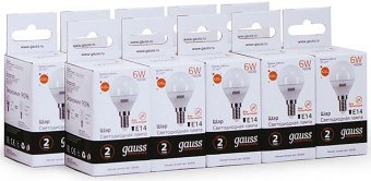 Лампа светодиодная Gauss Elementary 6Вт цок.:E14 шар 220B 3000K св.свеч.бел.теп. (упак.:10шт) (53116) от магазина РЭССИ